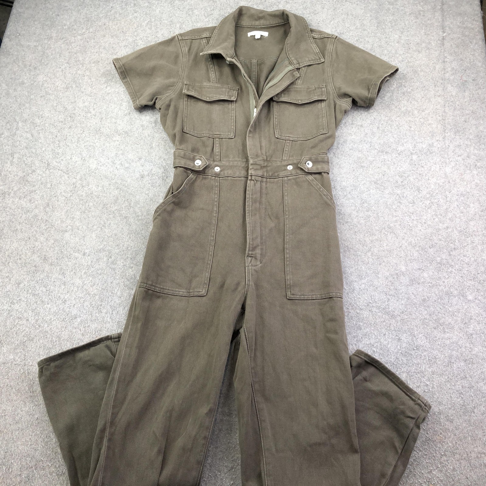 Good American Jumpsuit Womens 2 Green Twill Utility Short Sleeve Zip Coverall
