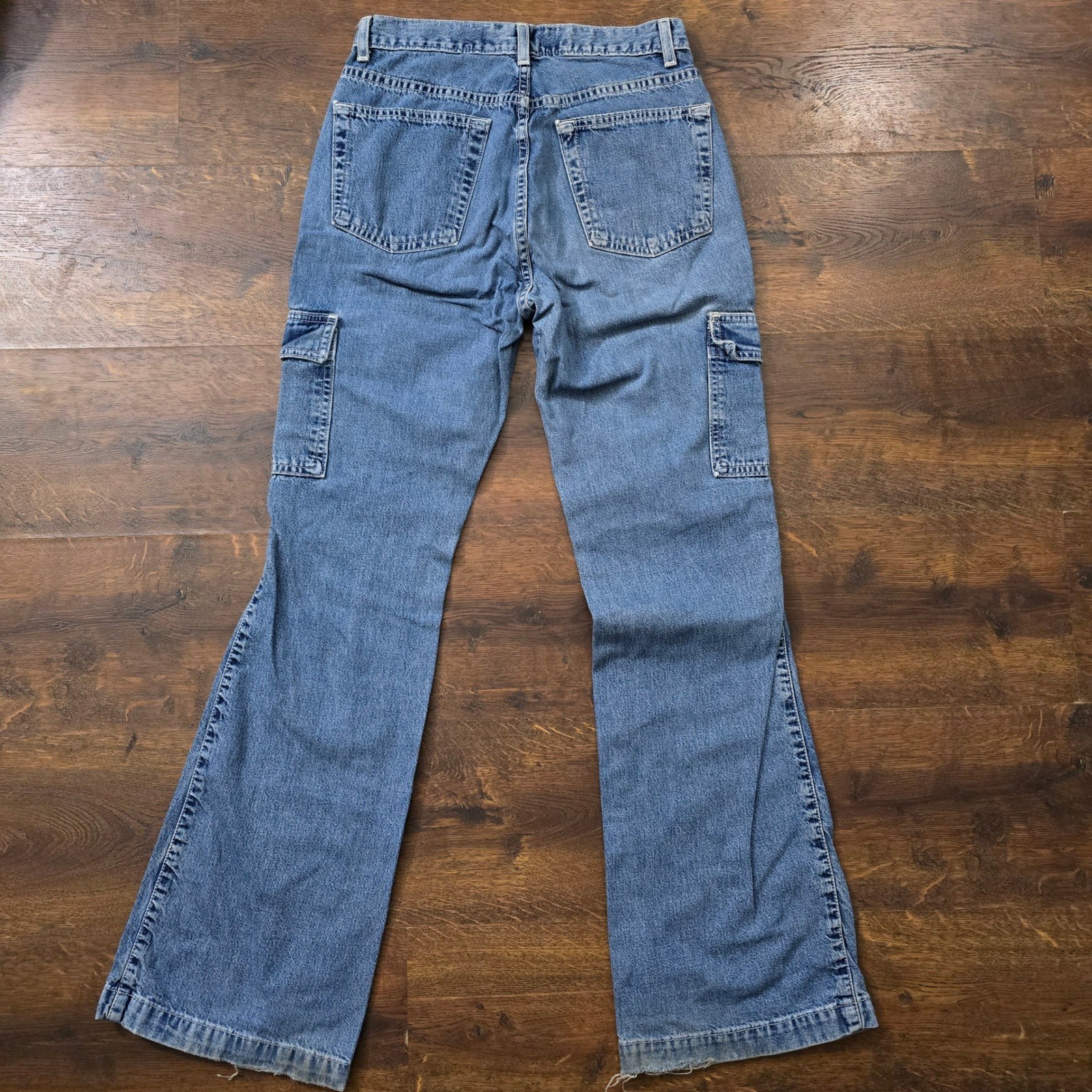Vintage Gap Cargo Flare Jeans Womens 4 Blue Denim High Rise Made in USA Y2K 0402