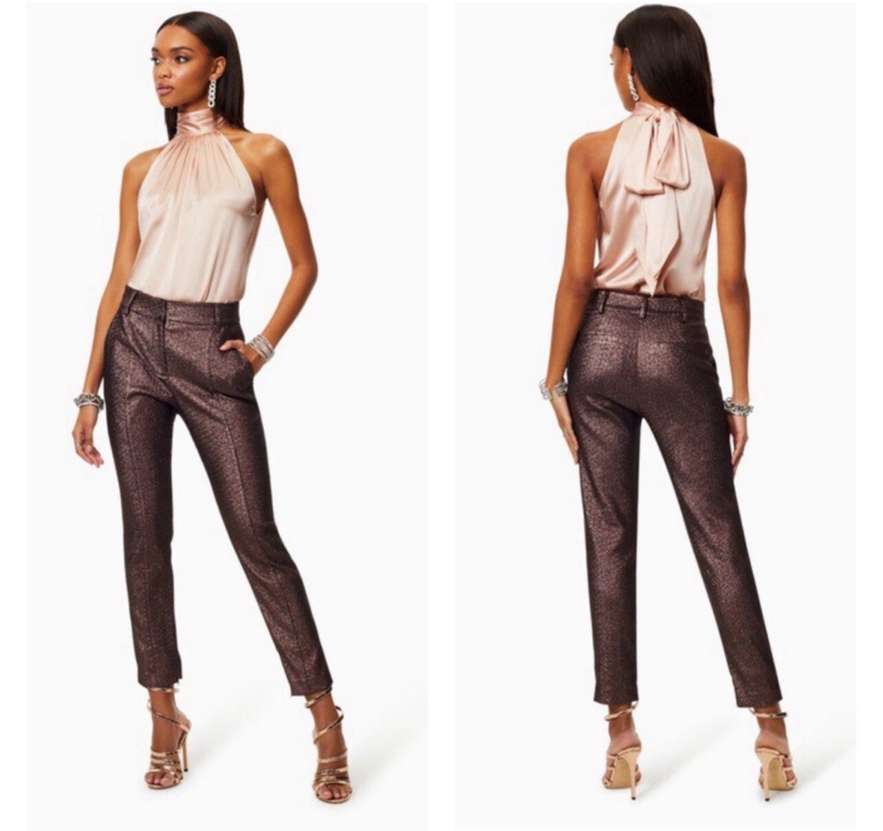 Ramy Brook Warren Blazer Kody Pant metallic suit set size 4