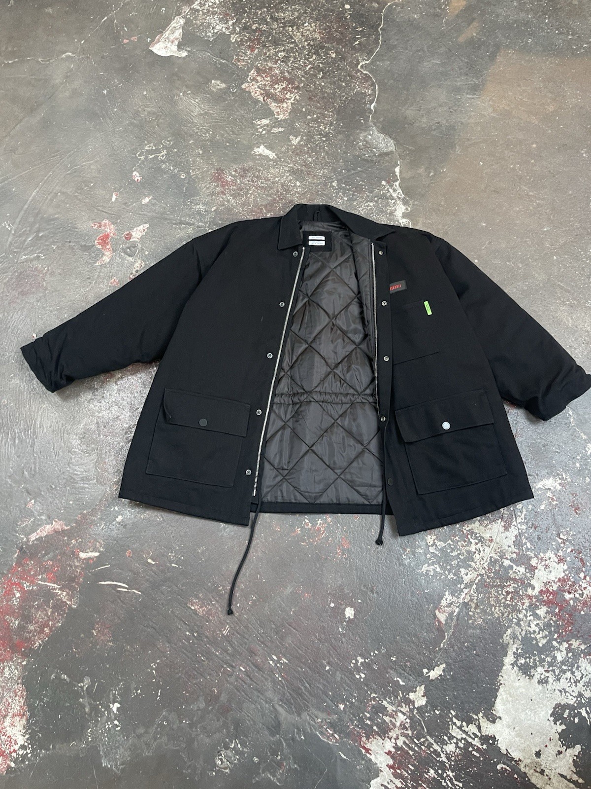 Willy Chavarria Men’s Black Quilted Lined Zip/Snap ‘MONSTER’ Jacket Relaxed Fit