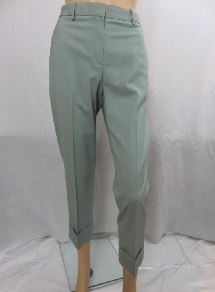 Theory Mint Green Dress Pants Straight Leg Cuffs Pockets Zip Front Closure SZ 8