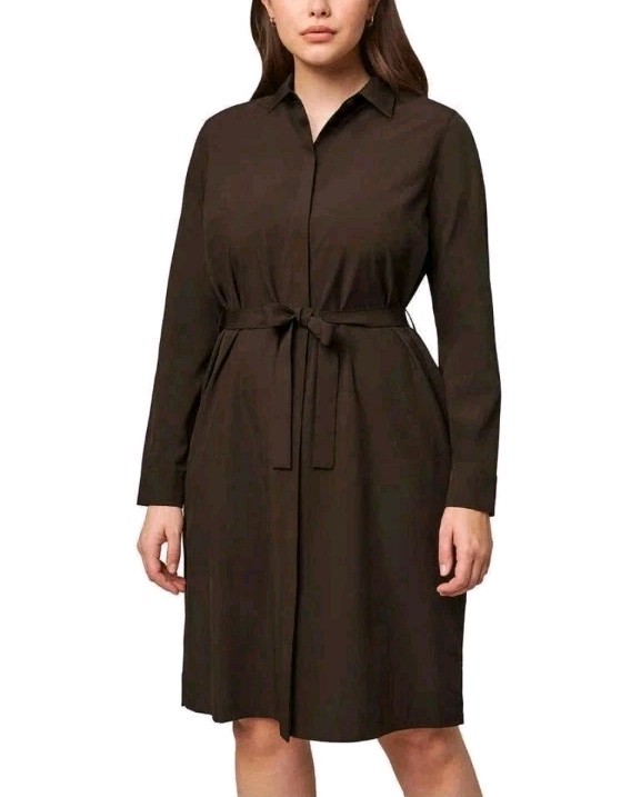 MODERN AMBITION LADIES TIE-WAIST LONG SLEEVE SHIRTDRESS. MEDIUM, BROWN 41″ LONG