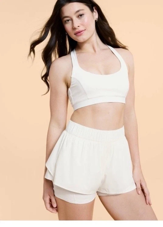 Blogilates Women’s Size Medium Ruffle Short Ivory Women’s Athletic Dance NEW