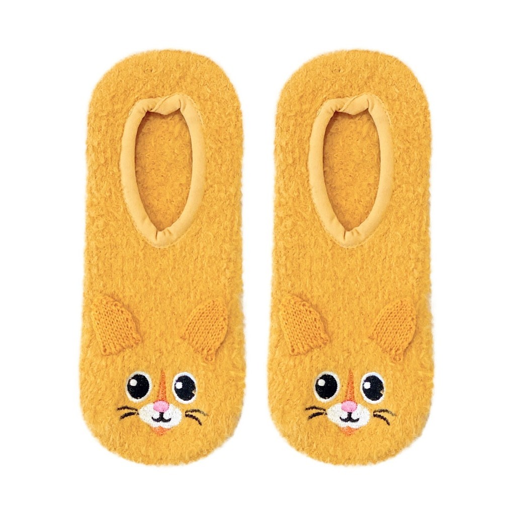 Kitty Gold 3/D Ears Non-Skid Women Ankle Slipper Socks 9-11 Fuzzy Living Royal*