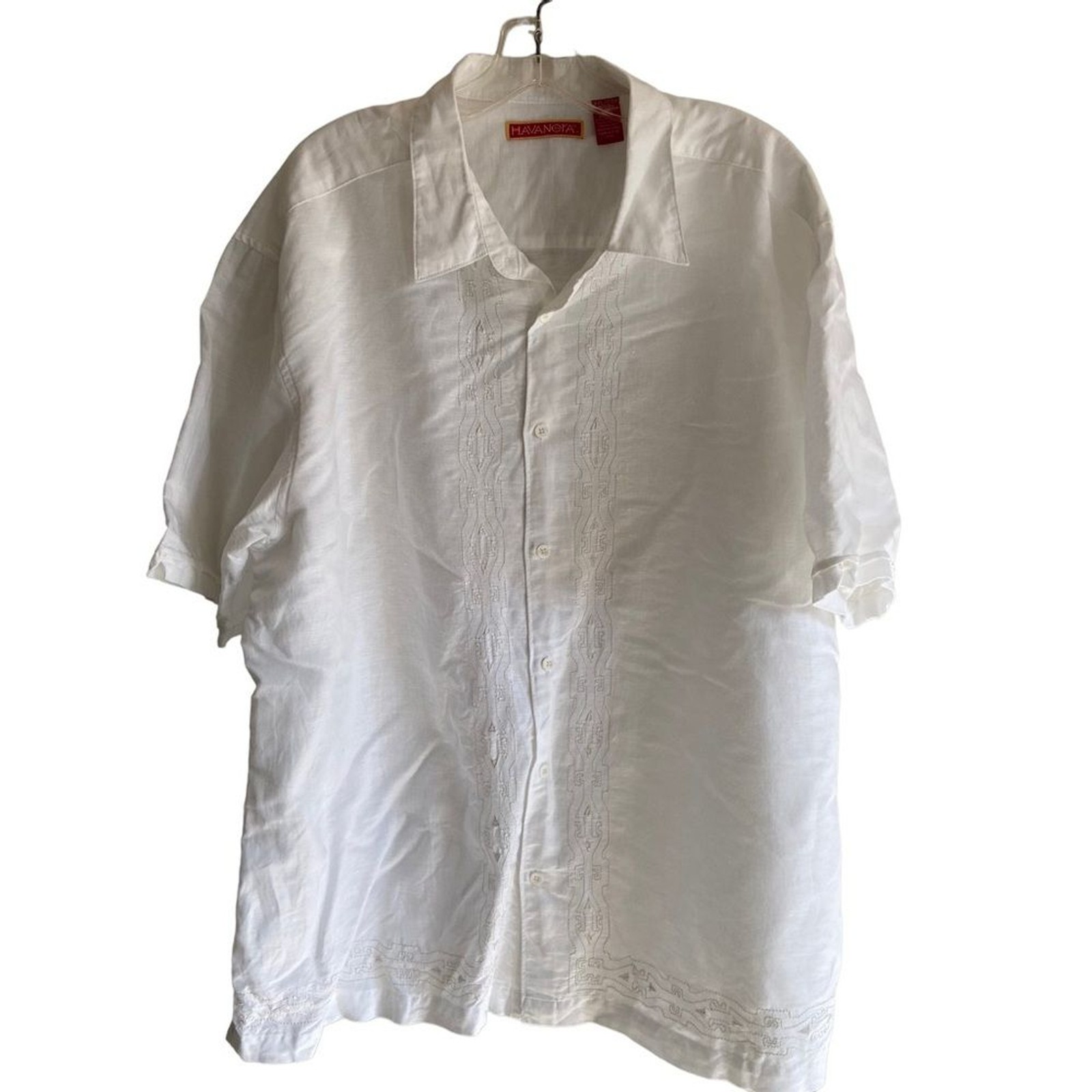 Habanera Linen Guayabera Shirt White Short Sleeve Beach Wedding Coastal Cruise