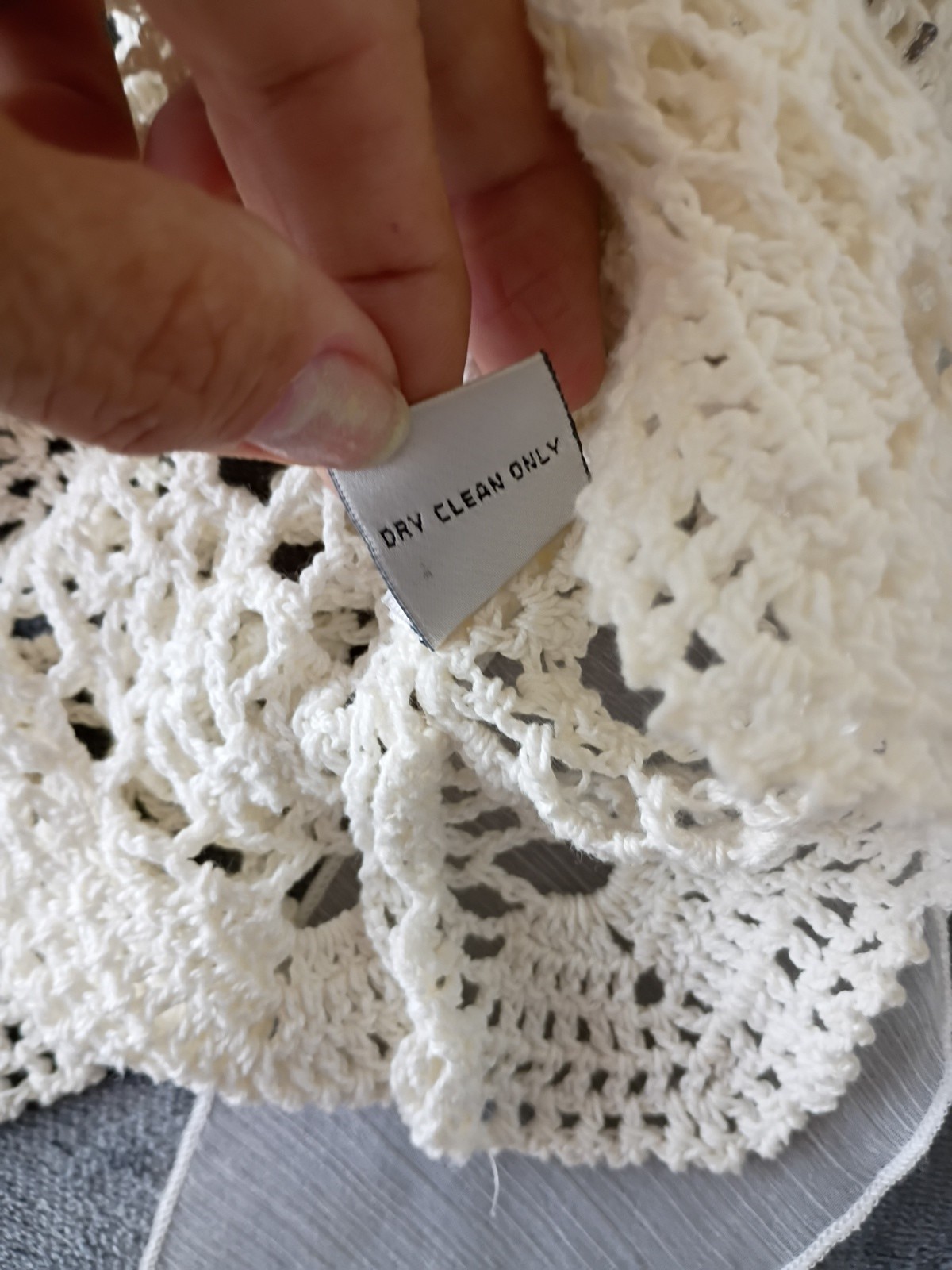 STYLE BRAND QUALITY Crochet top`Pearls Ruffle sleeve seed beads NICE!! LARGE