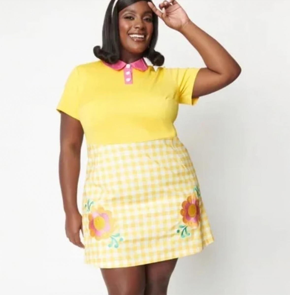 SMAK PARLOUR SMILEY YELLOW & PINK MINI MOD SHIFT DRESS – SZ S, M, L – NEW