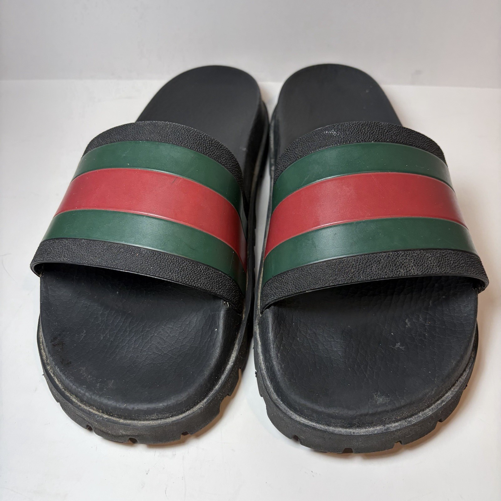 Gucci Web Men’s Rubber Slide Sandal Black Rubber US 10 Gucci 9 Lug Sole Stripe