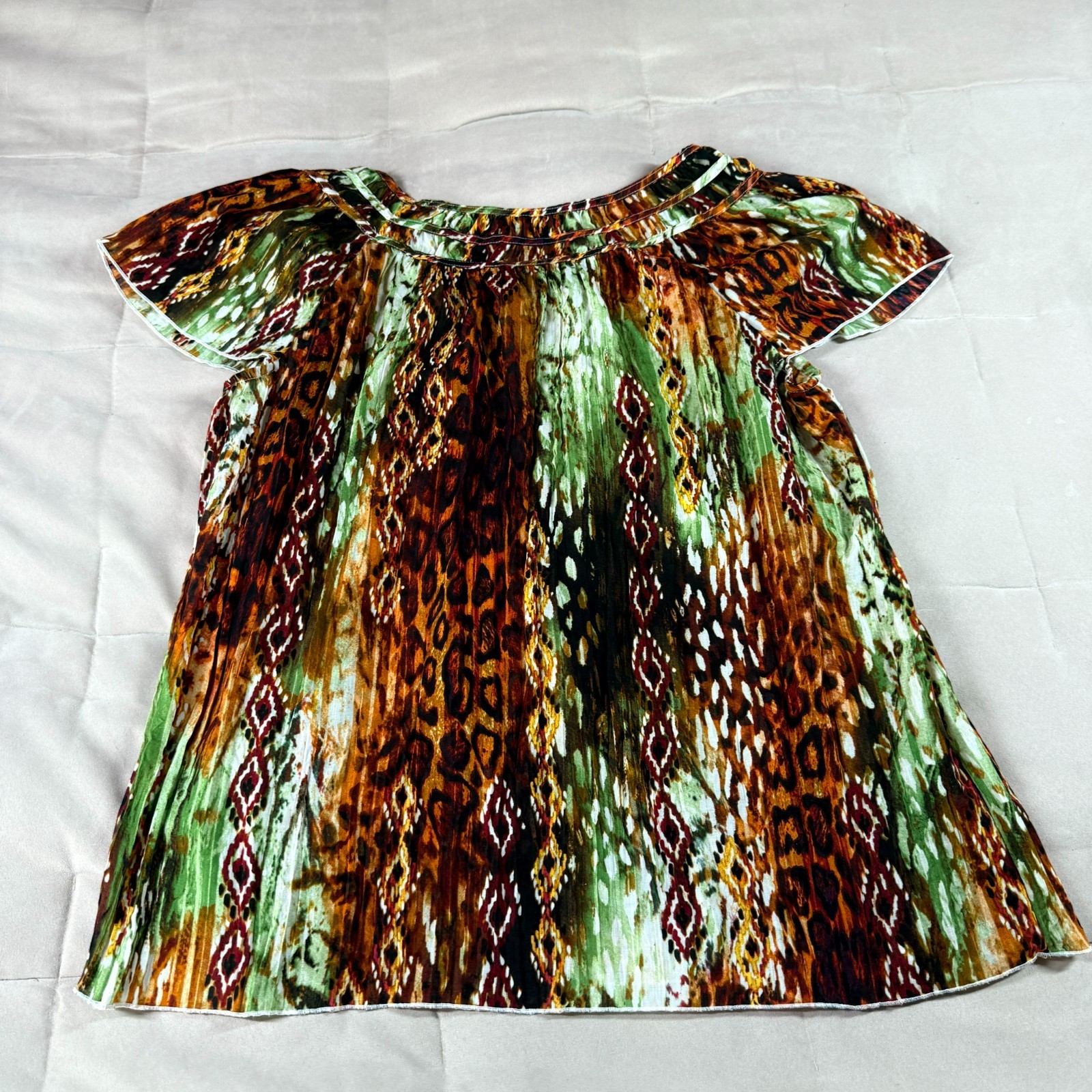 Lemon Grass Multicolor Women Size XL Boho Rustic Leopard Print Flowy Chic Blouse