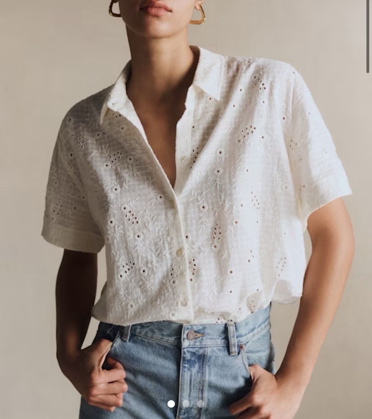 Sezane Laurineta 100% Cotton Button Down Shirt Short Sleeved White Size Medium 6