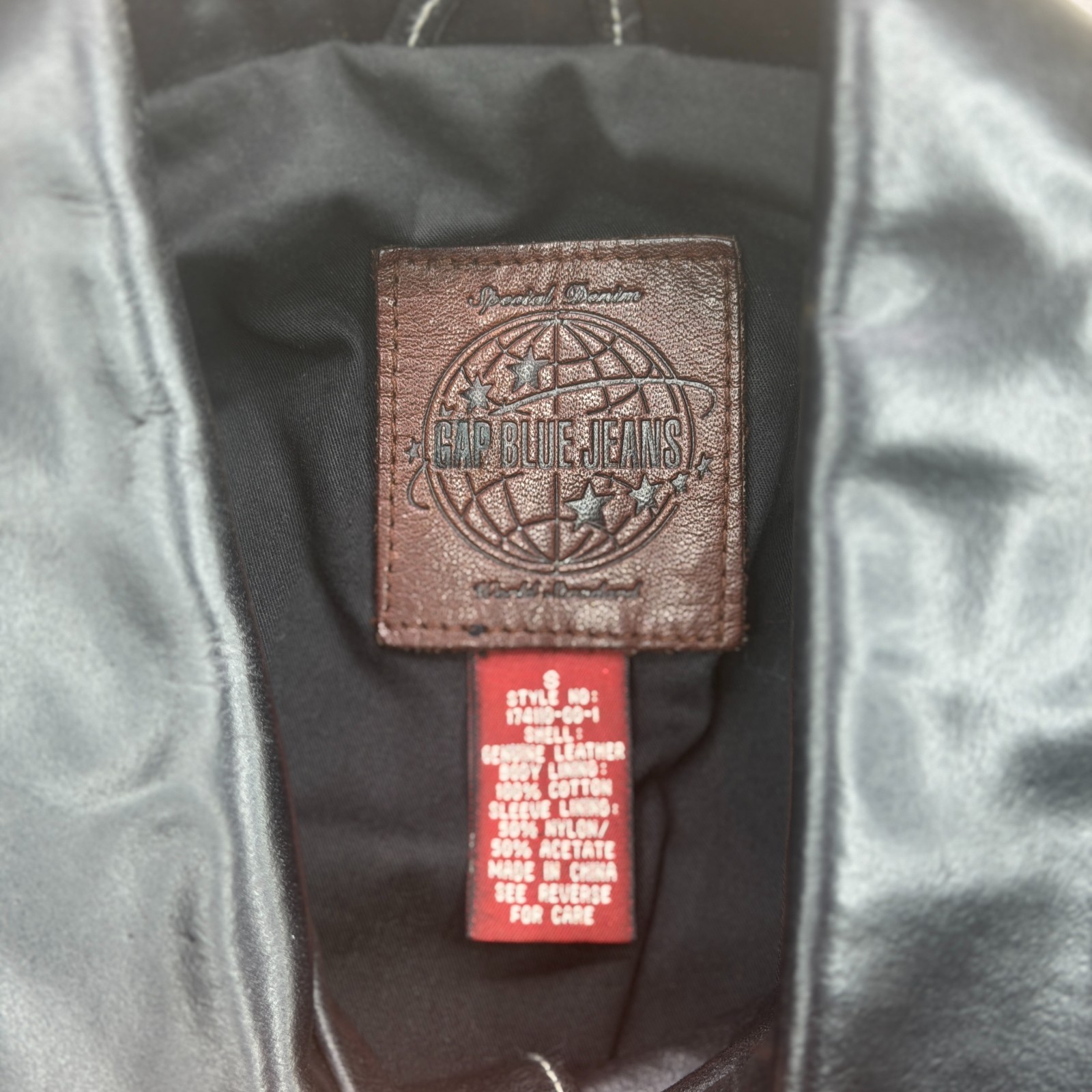 VTG Gap Leather Jacket Mens Small Black Trucker Boxy Stitch Moto Biker Y2K 90s