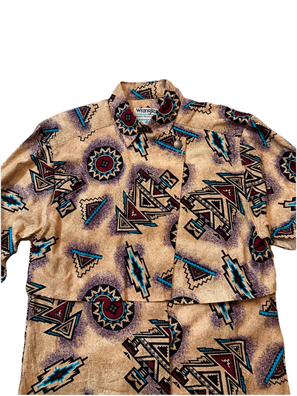 Wrangler Authentic Western Apparel Geometric Aztec Woven Cotton Shirt Tan M