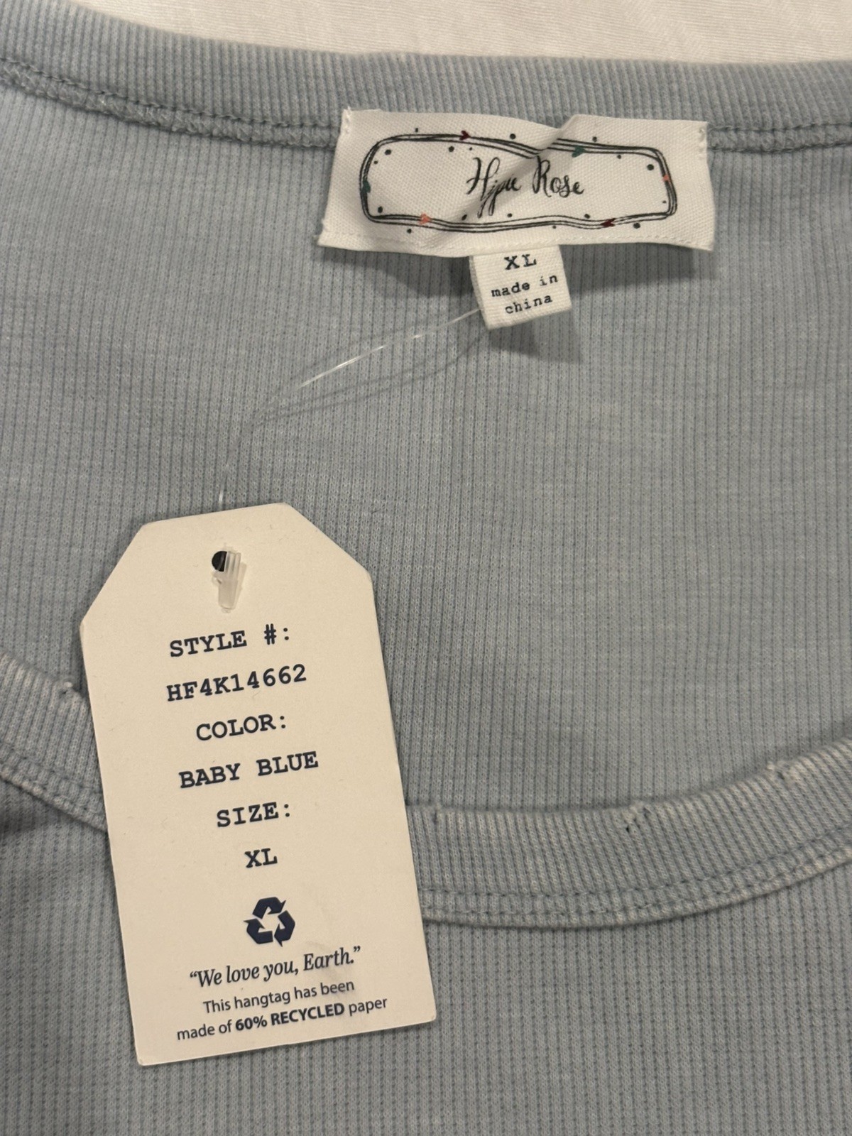 NWT Hippie Rose Ribbed Distressed Short Sleeve Tee Light Blue Juniors Sz XL