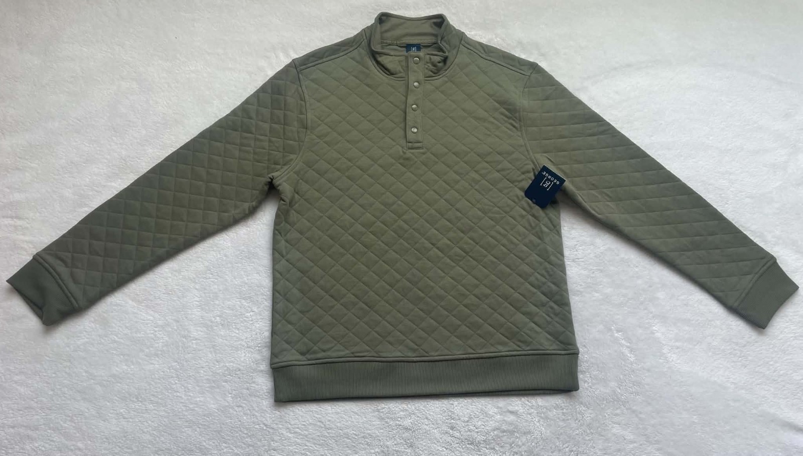 George Men’s Large Long Sleeve Quilted Snap Fleece Pullover Green Artichoke