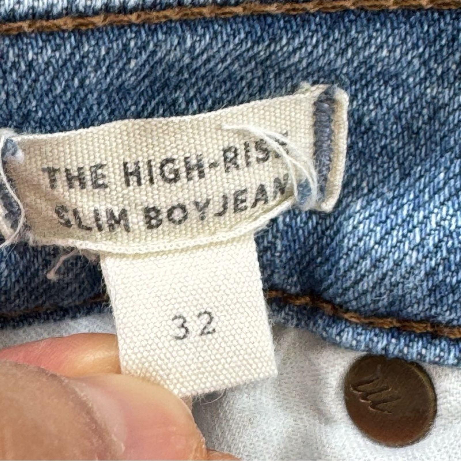 Madewell High Rise Slim Boyjean Blue Wash Distressed Jeans Sz 32