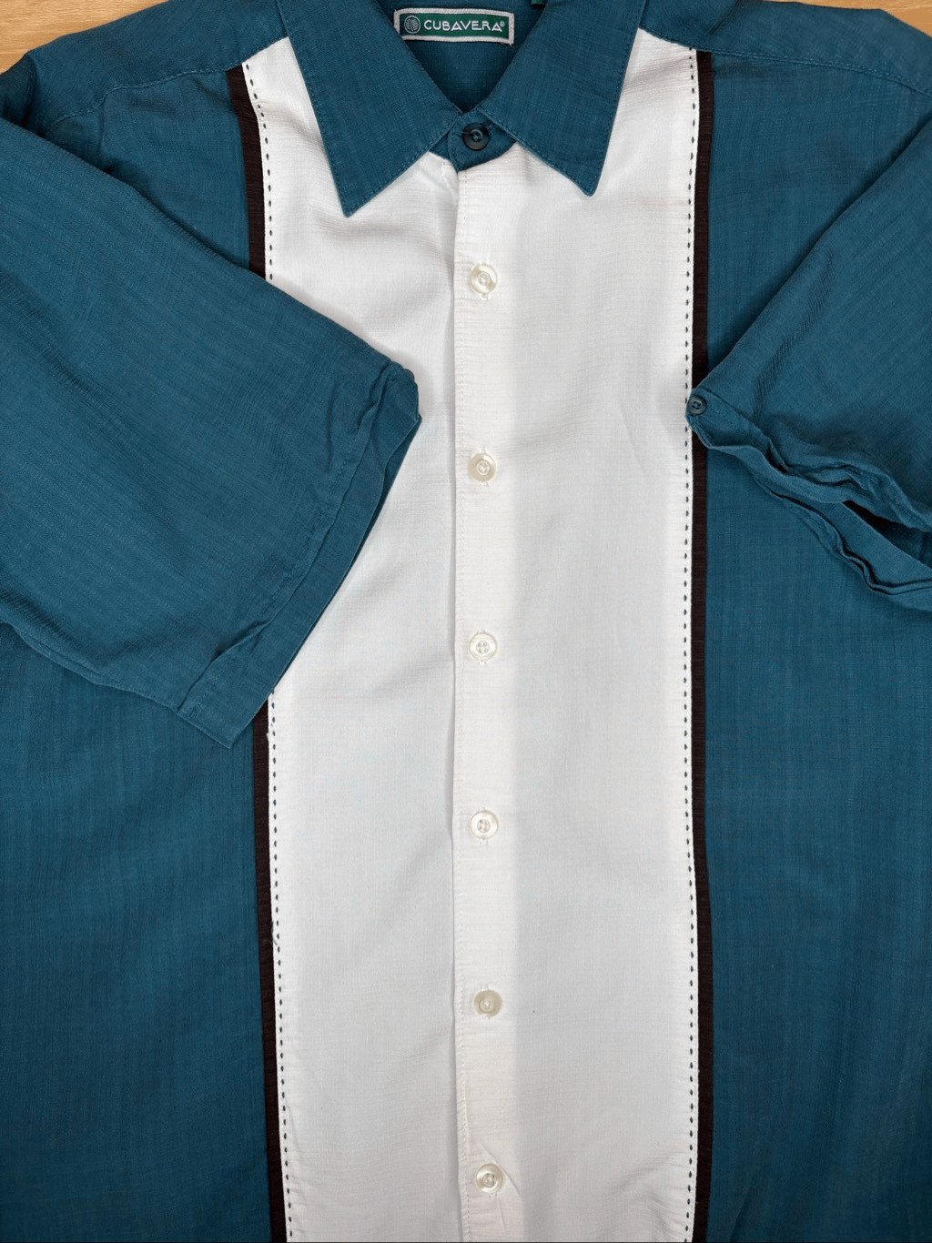 Cubavera Men’s Large Teal Colorblock Shirt Short Sleeve Resort 122