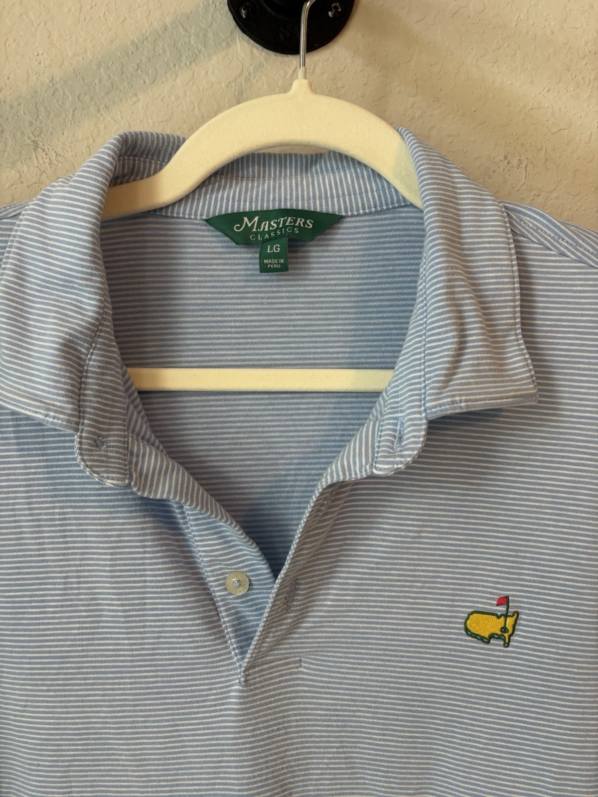 Masters Classics Men’s L/G Blue/White Striped Stretch Polo Logo Pima Cotton
