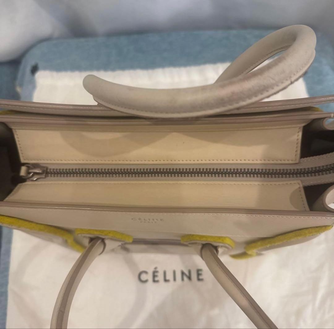 Celine Luggage Handbag Beige Yellow Leather Tote Bag Purse with Dust Bag Used