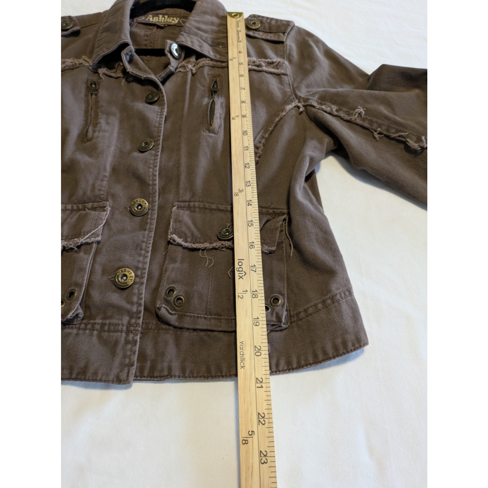 Ashley by 26 International Jacket Womens Size XL Distressed Fringe Frayed Button