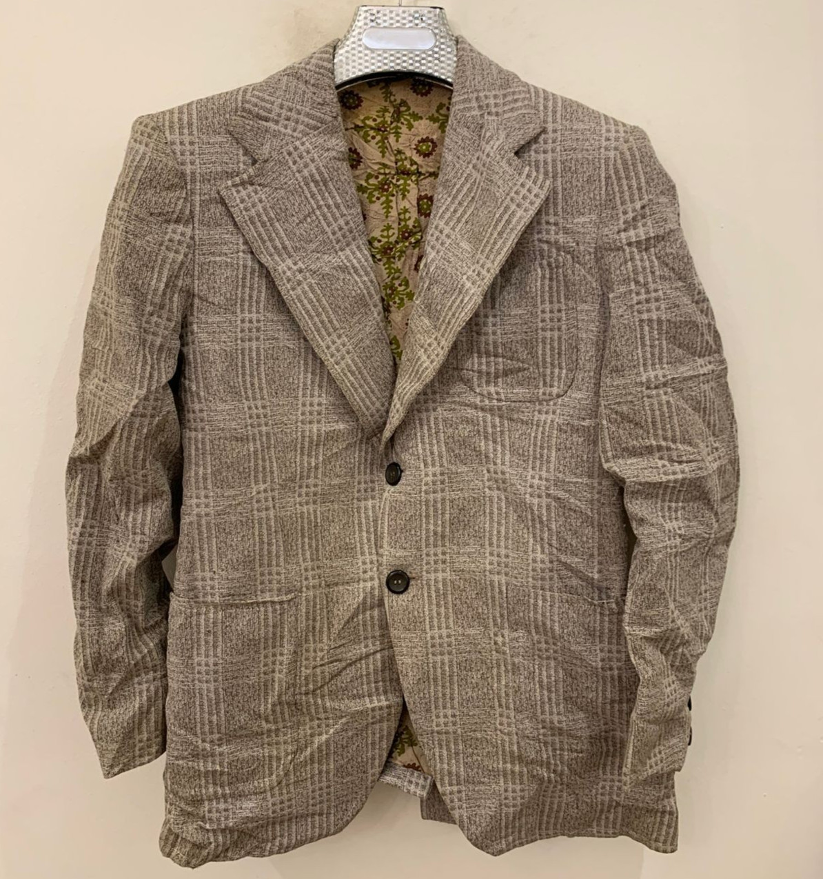 1970s vintage rockabilly disco camouflage plaid brown jacket blazer 34R 34S S