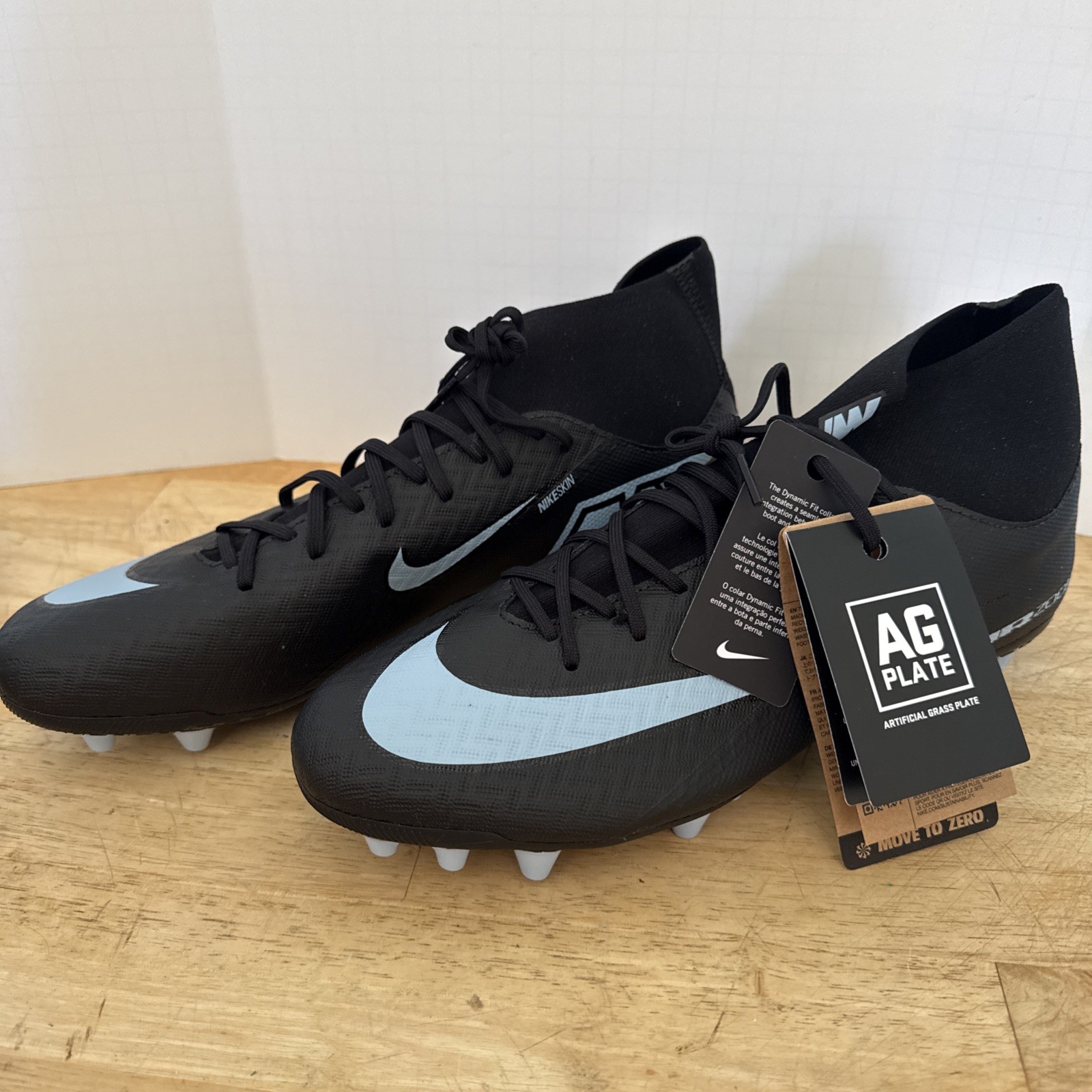 Nike Men’s Mercurial Superfly 10 Academy AG Cleats Soccer Black/Ice Blue 10.5