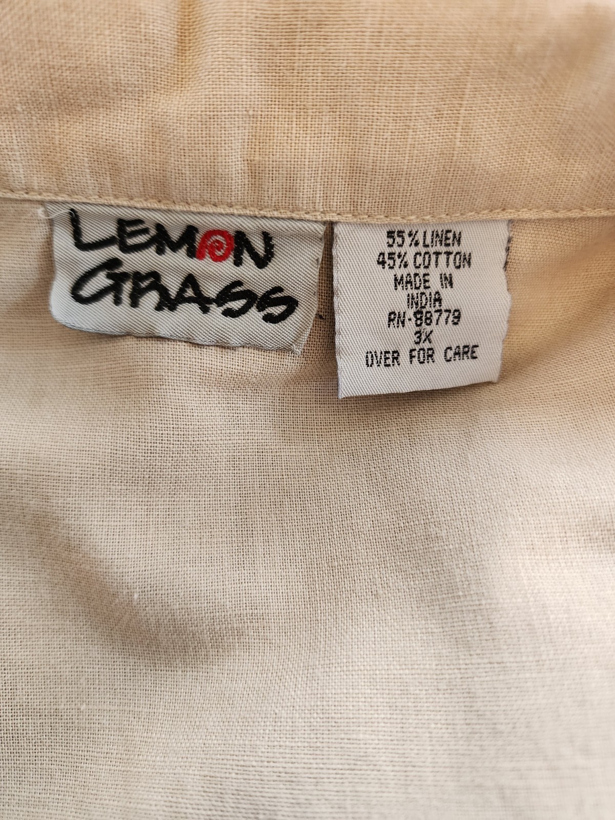 Lemon Grass Top Women Plus 3X Beige Linen Blend Beachy Resort Casual Embroidered