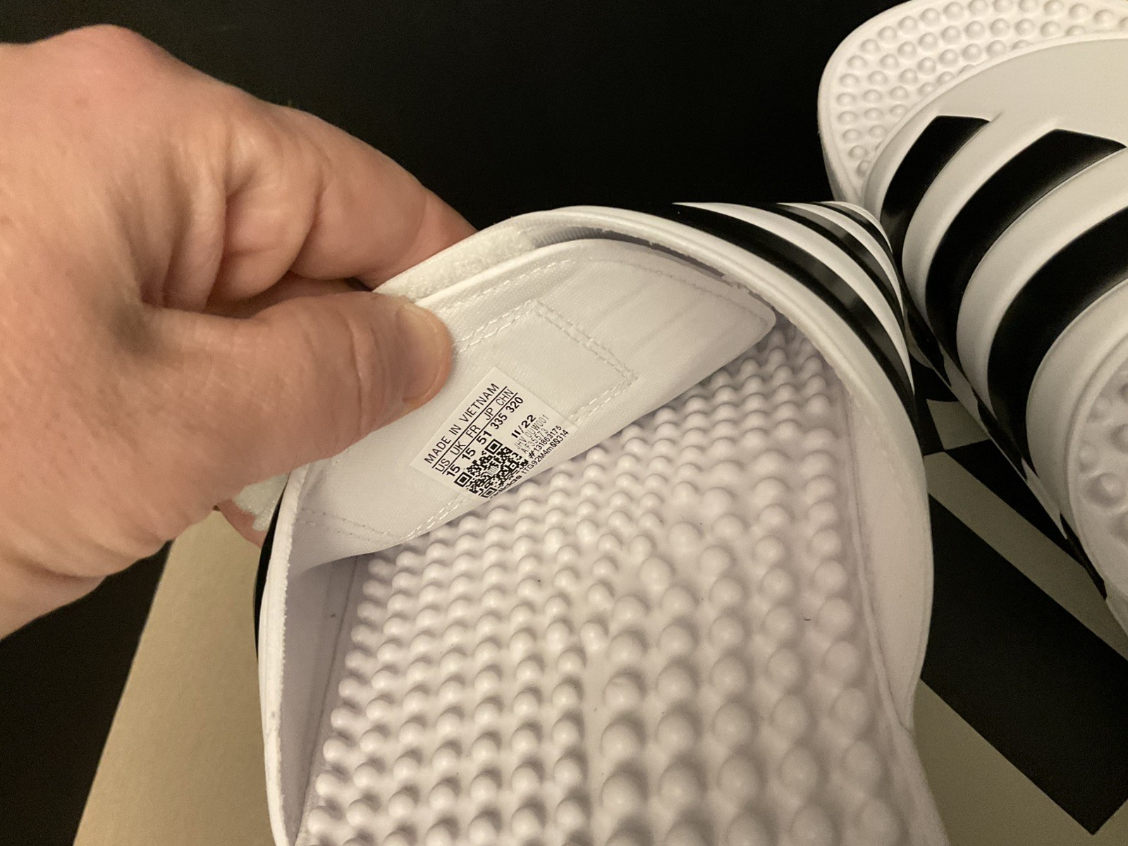 New! Mens Adidas Adissage White/Black Slide Sandals. Size 15. Nice Sandals!!!