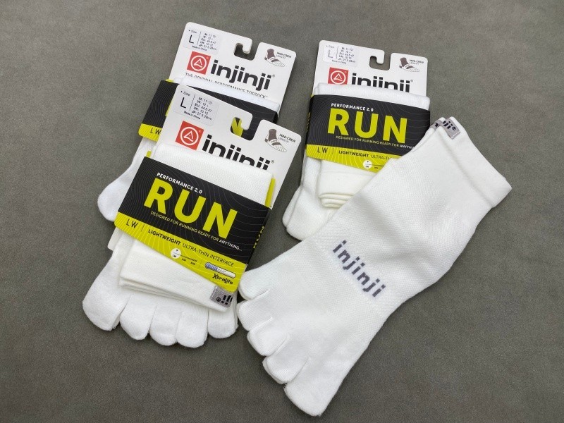 4 Pairs Men Injinji RUN Performance mini-crew White Thin Toe Socks Size L