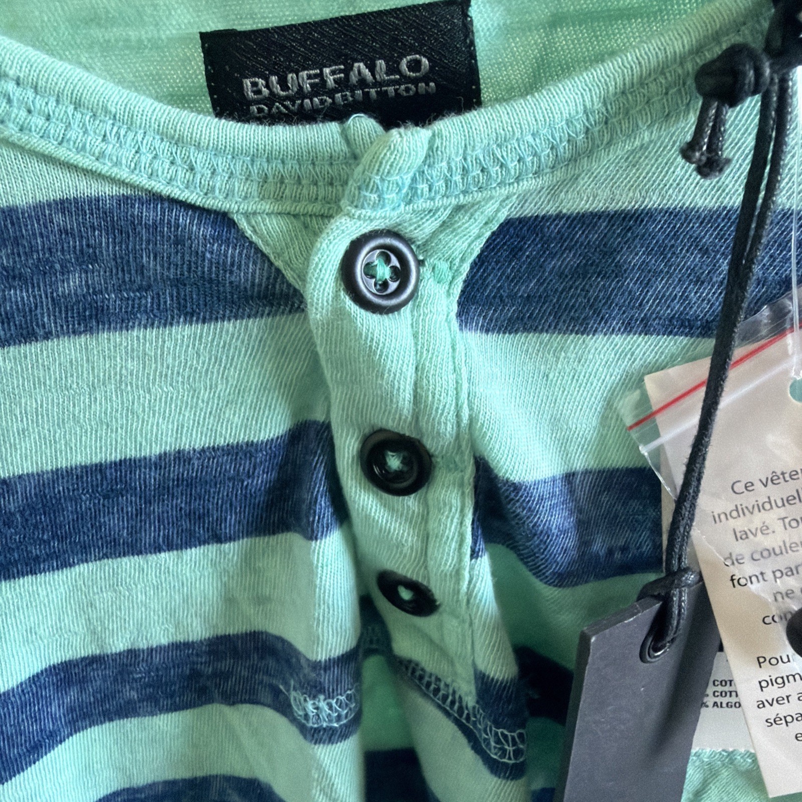 Buffalo David Bitton Men’s L Henley Shirt Mint Blue Striped NWT Tags