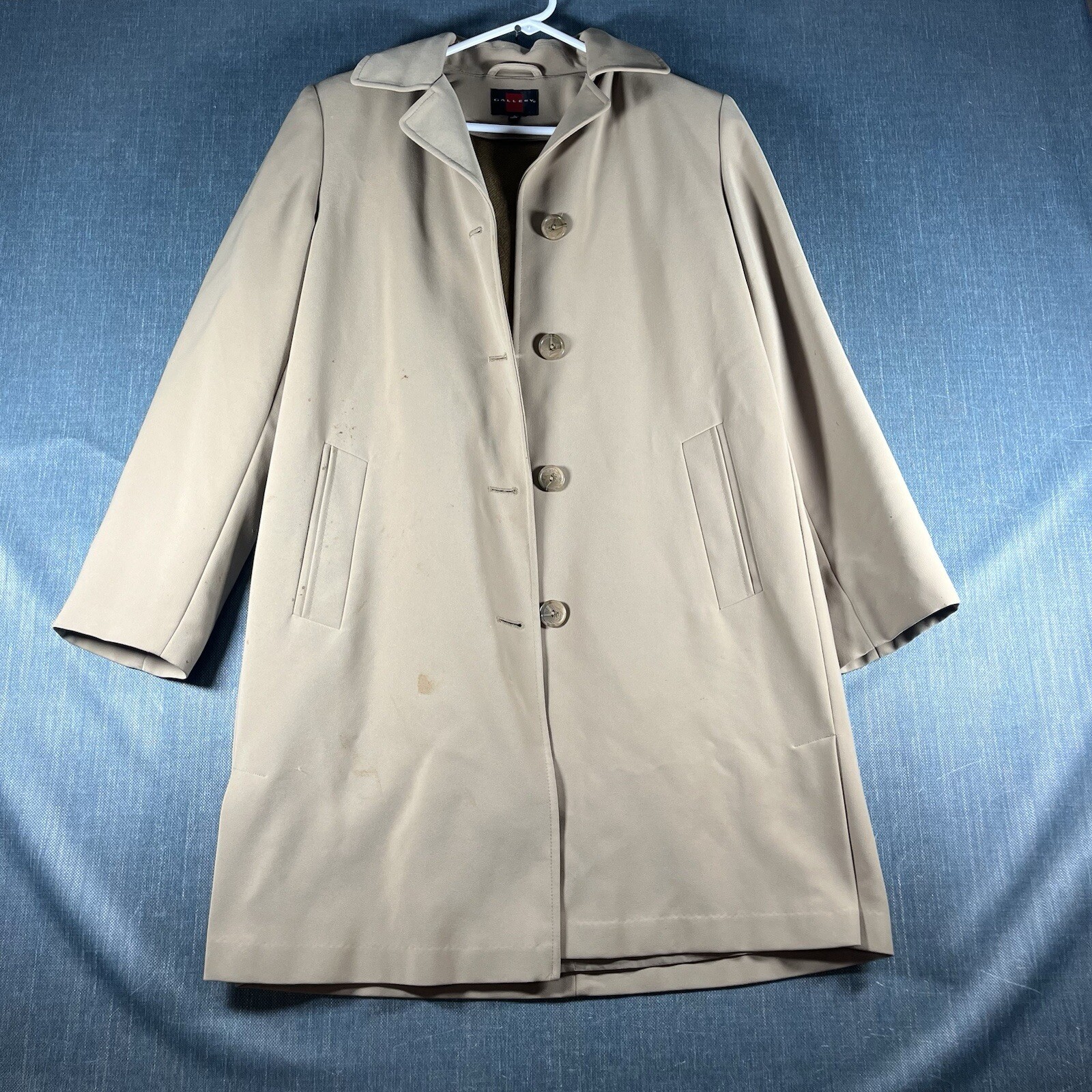 Gallery Womens Overcoat Size S Beige Polyester Button Closure