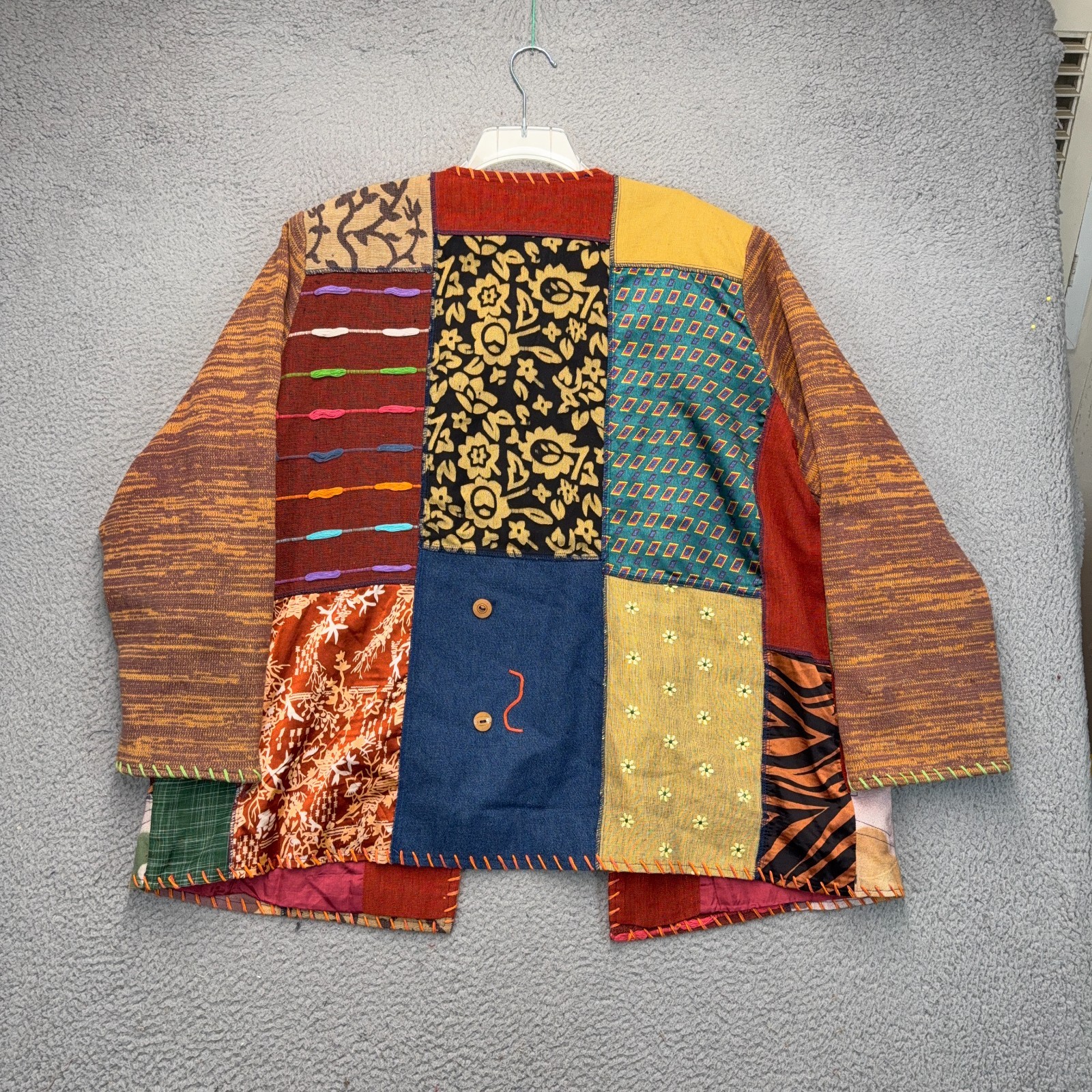 Sharon Anthony Crystal Jacket Womens 1X Colorful Patchwork BOHO Hipster Retro