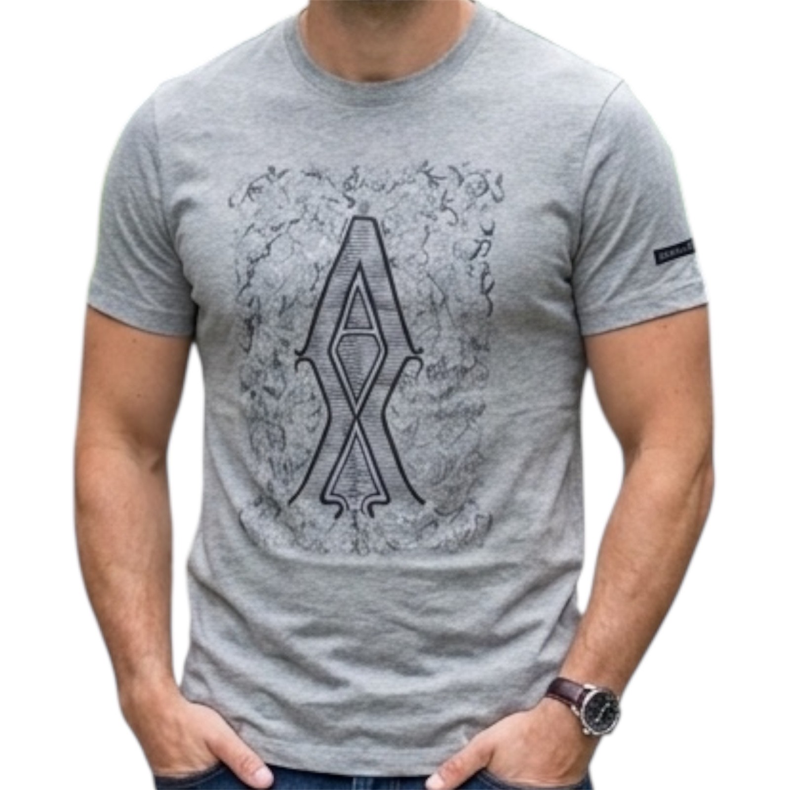 ARMANI EXCHANGE Heather Grey AX-11 Short Sleeve Slim Fit Designer Mens T-shirt