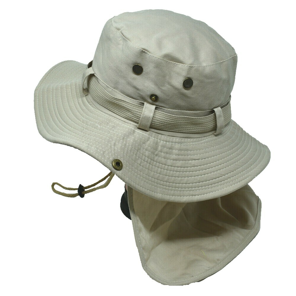 Mens Womens Bucket Boonie Hat Neck Flap Cover Sun Wide Brim Fishing Hiking Cap