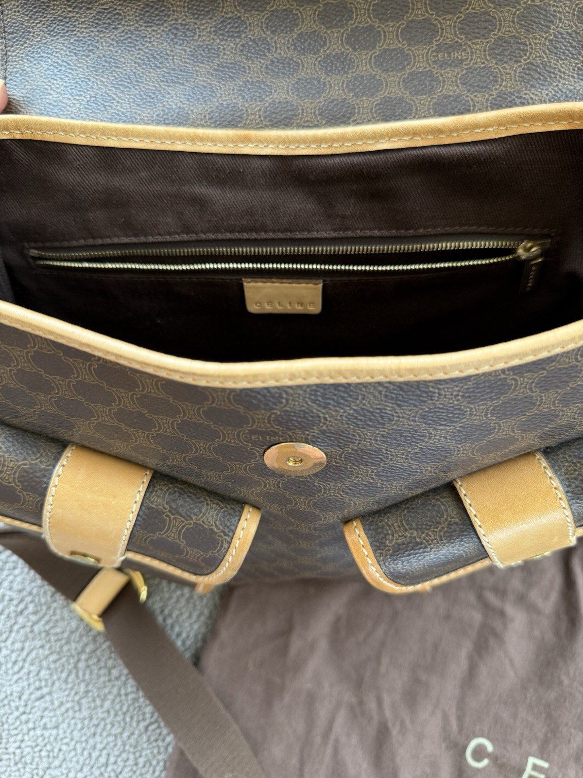 CELINE Macadam Brown Small Crossbody Bag Adjustable Strap Dust Bag