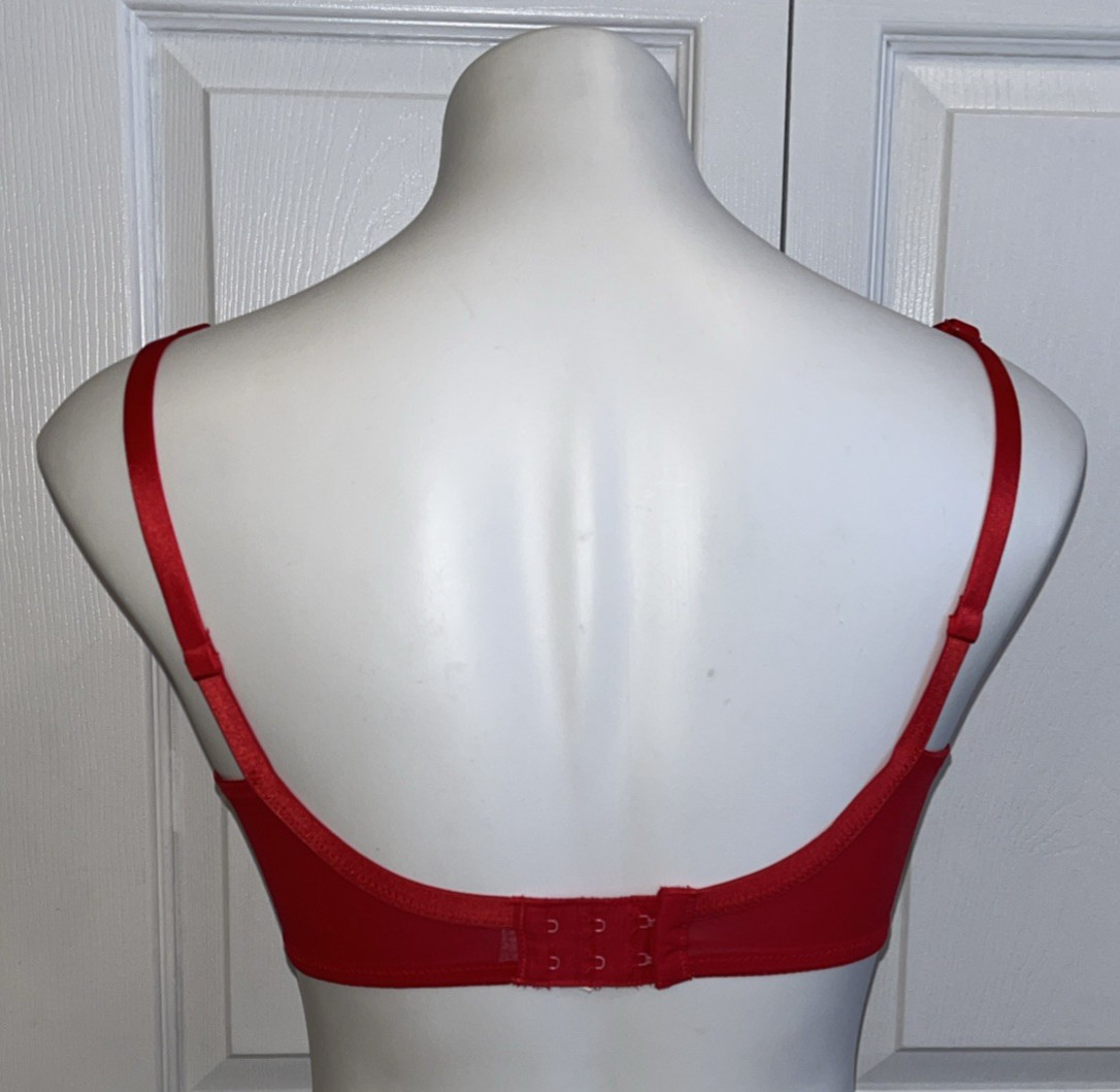 VTG Vanity Fair Lace Bra Underwire Unlined Full Coverage Sty 75-100 Red Sz 32DD