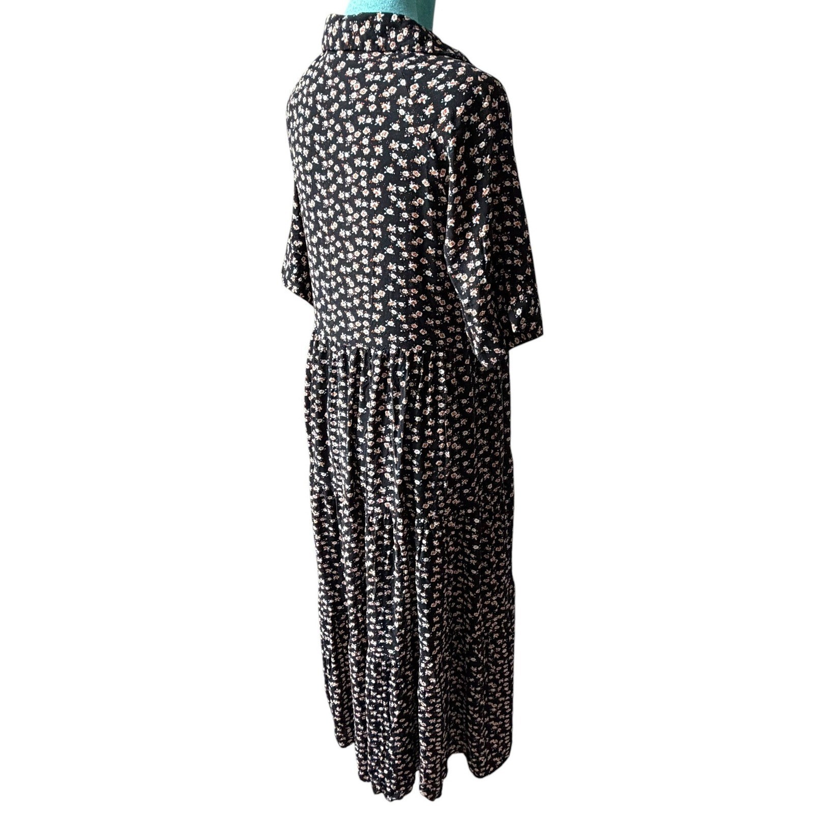 Cottagecore Prairie Ditsy Floral Size Small Collared Tiered Modest Midi Dress
