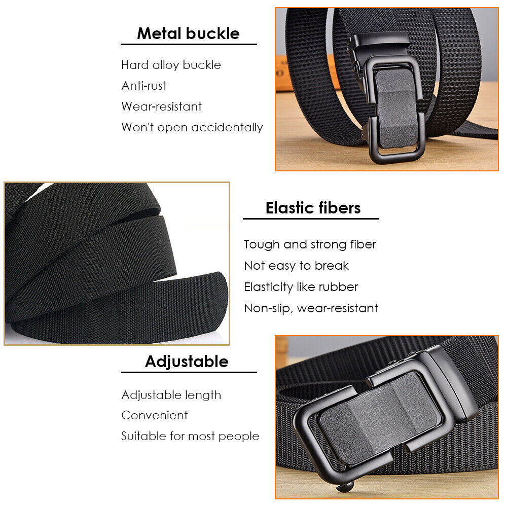 Mens Ratchet Belt 1.3 inch Nylon Web Belts for Men with Automatic Slide Buckle