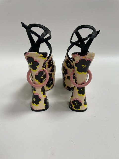 Lanvin Paris Black Floral Platform Sandal Heels Ankle Strap EU37 US 7 MSRP $2145