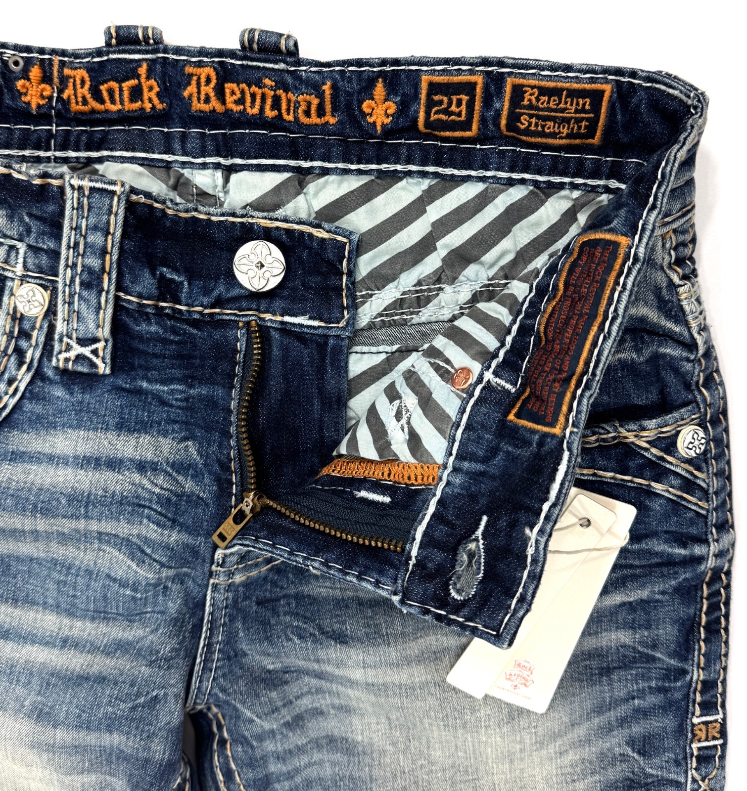 Rock Revival Raelyn Straight Distressed Blue Jeans Mens 29 – 38