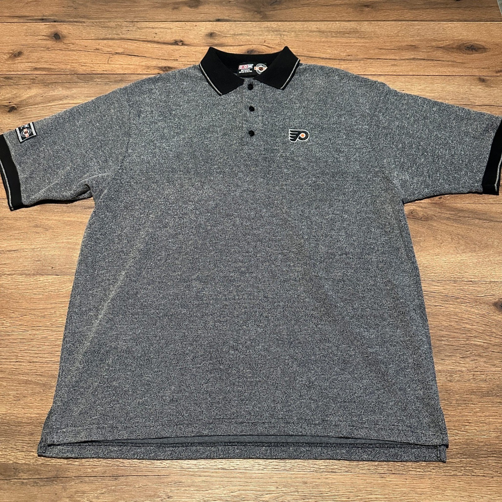Vintage CCM Philadelphia Flyers Grey Polo Shirt Mens XXL NHL Ice Authentic