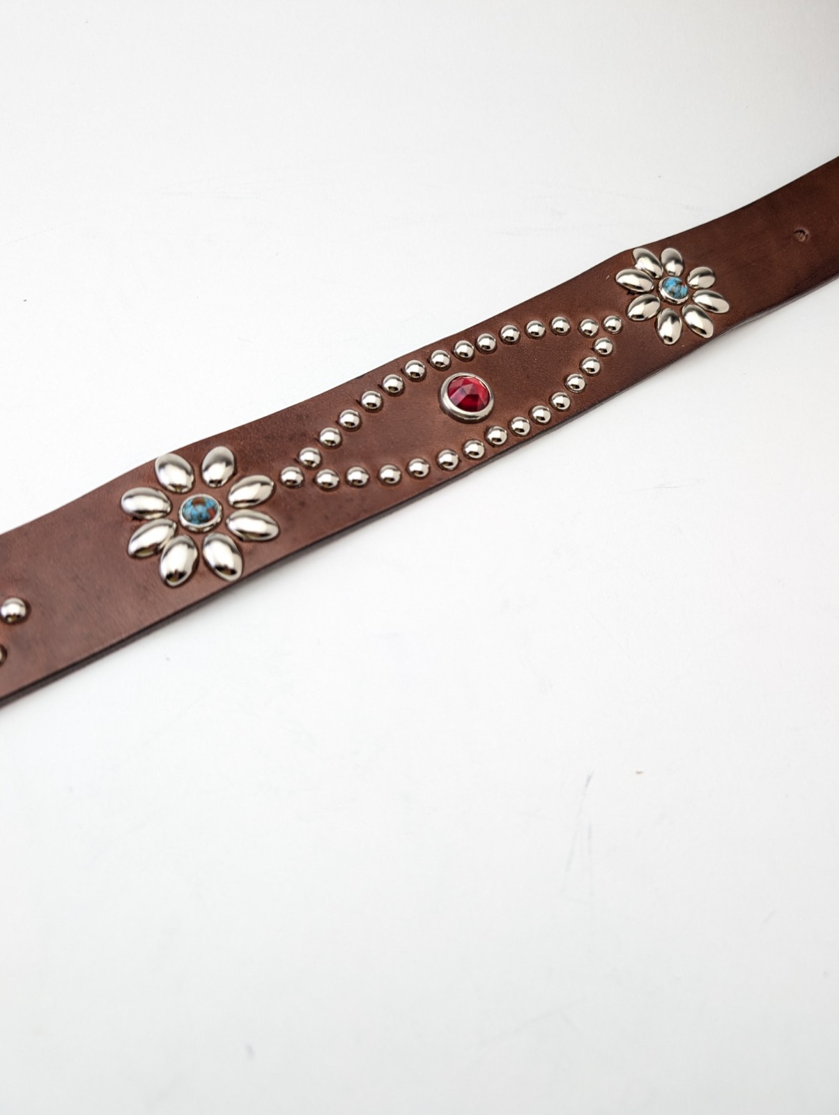 Handmade Dark Brown Leather Studded Biker Belt Vintage Western Style Japan