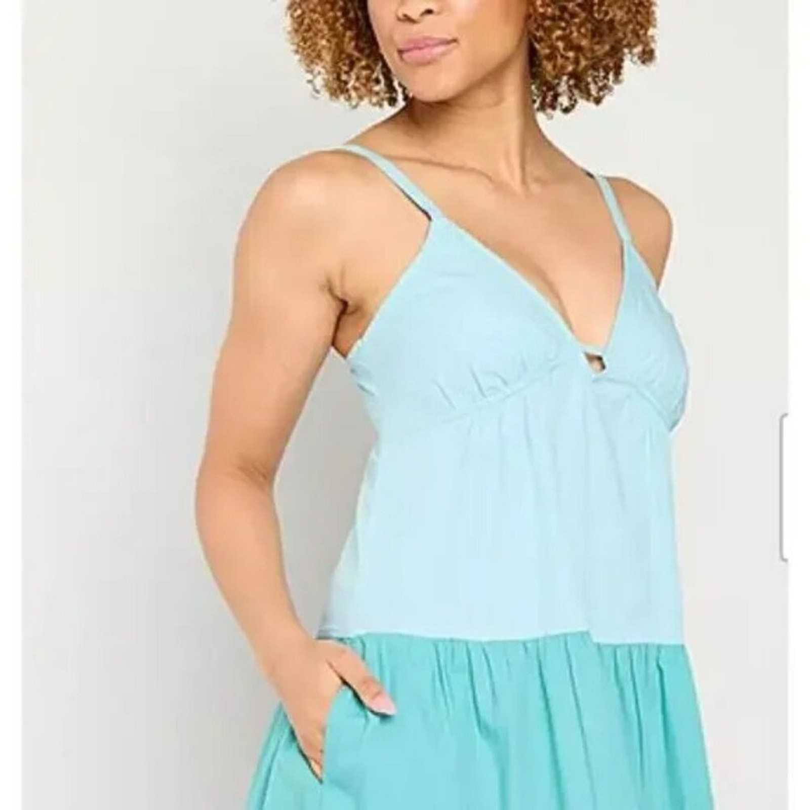 Coastal Boho Beach Resort A.N.A Blue Teal Cotton Maxi Sundress Cover-Up Large