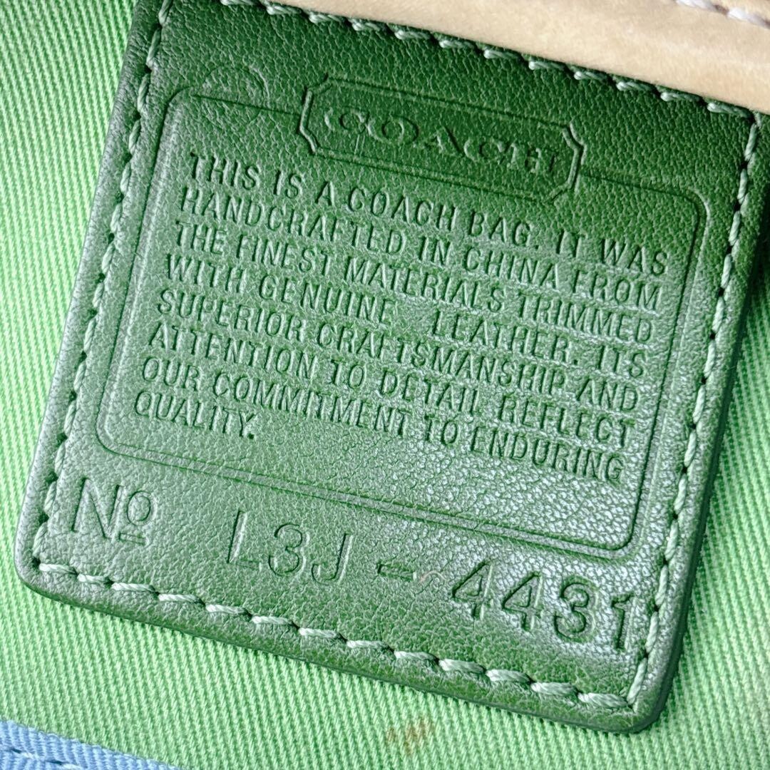 COACH 4431 Half Moon Shoulder Bag Beige Canvas Light Blue Leather Green Auth