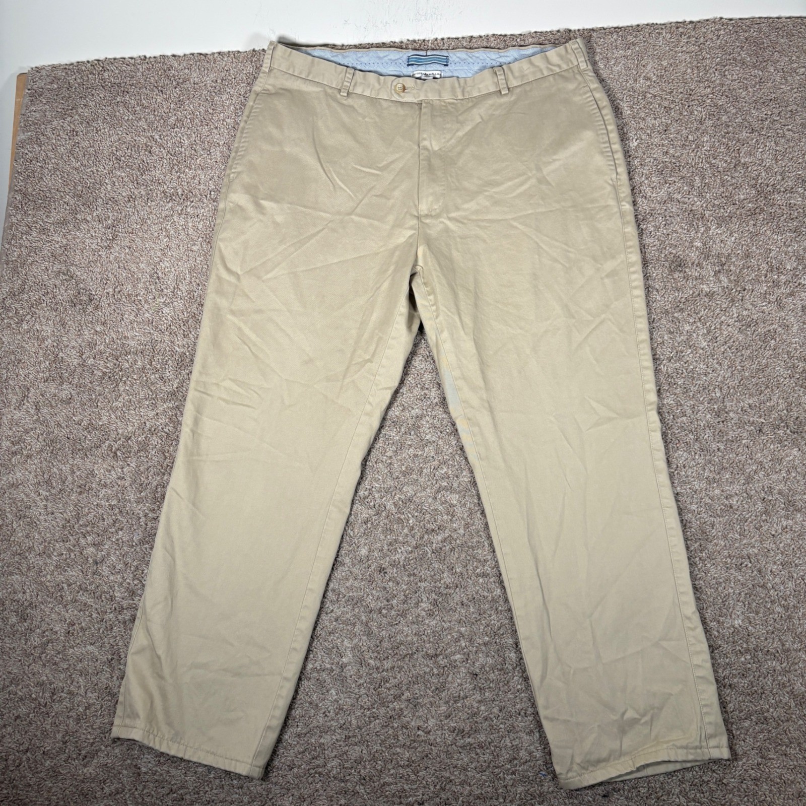 Peter Millar Mens Washed Twill Flat Front Pants Tan MC00B84 Size 38×29