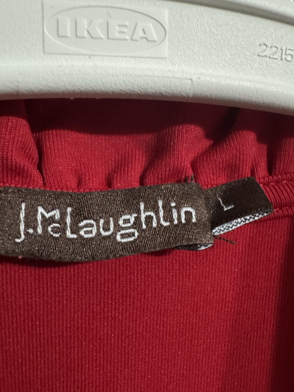 J. McLaughlin Large Durham Top Red Womens Catalina Cloth Ruffle Neck Office