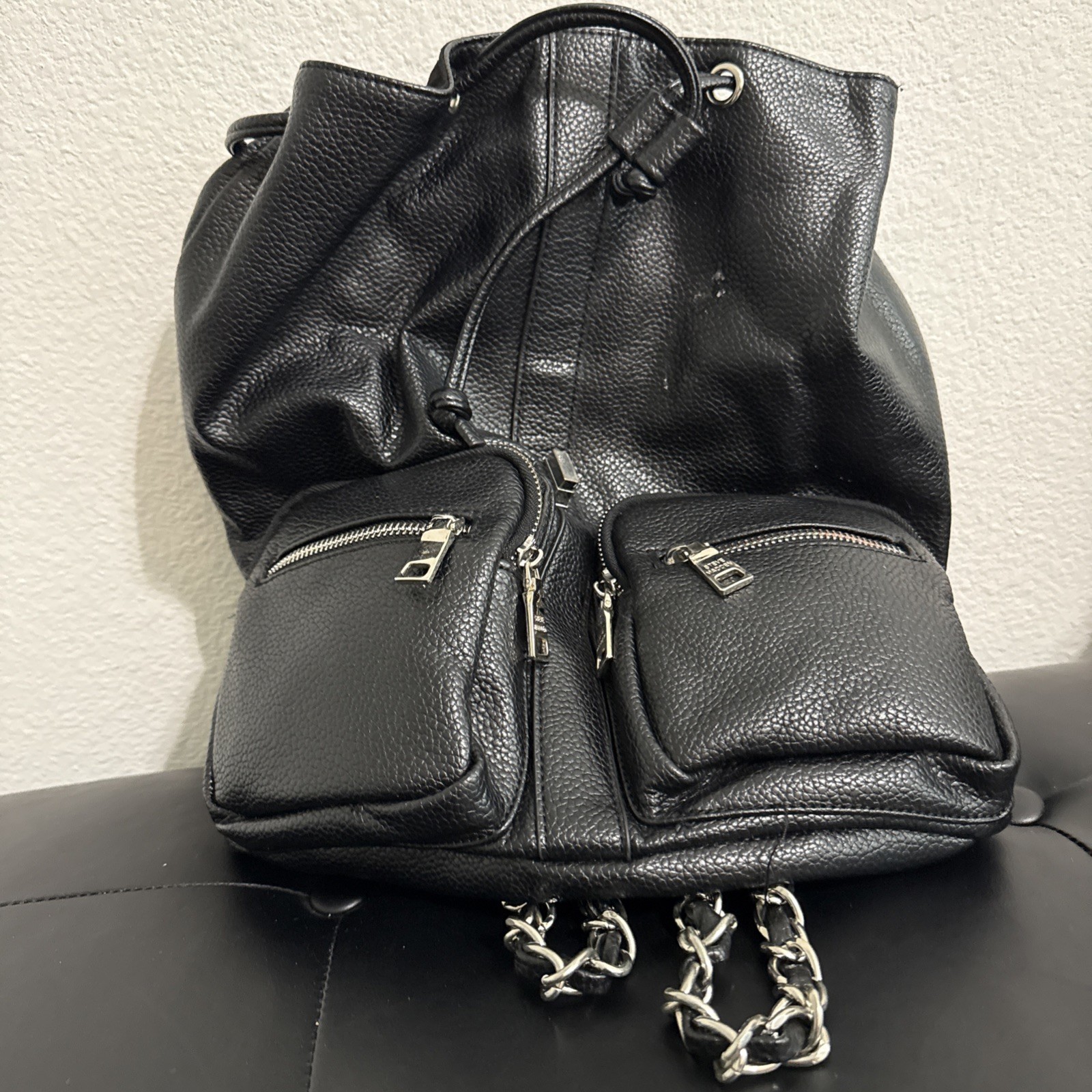 Steve Madden Bboken Backpack Black Silver Chains