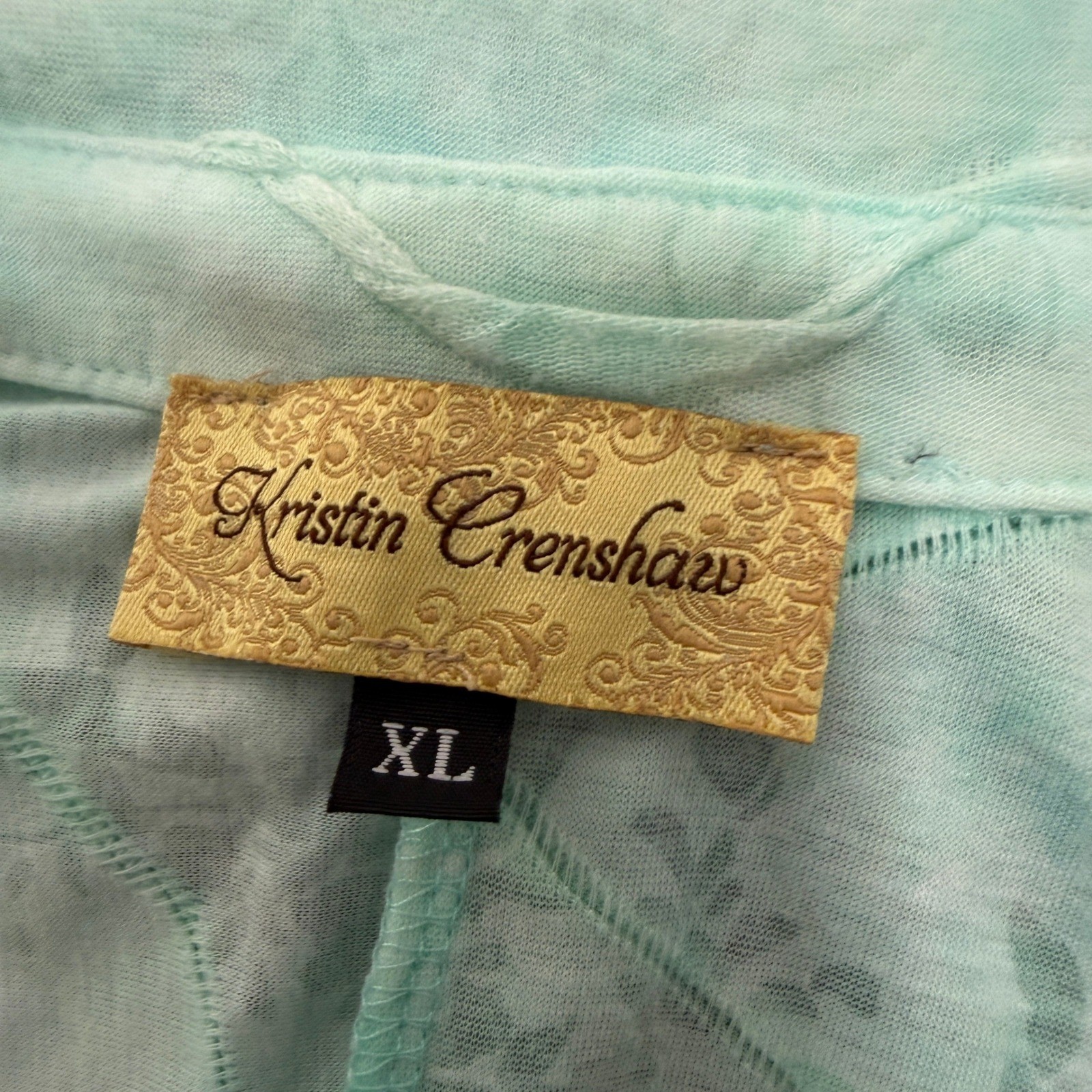 Kristin Crenshaw Blouse XL Mint Green Textured Burnout Floral High-Low Tunic