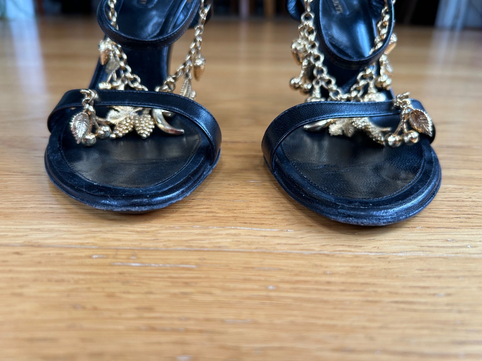 CESARE PACIOTTI Black Leather Charm-Embellished Slingback Sandals IT 37 Good Box