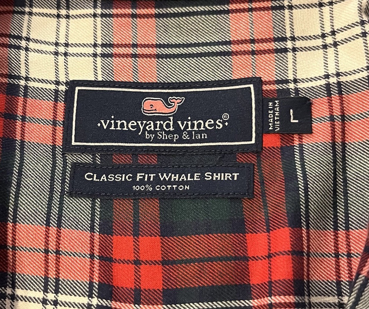 Vineyard Vines Men’s Classic Fit Whale Cotton Shirt in Red Plaid Size Large NWOT