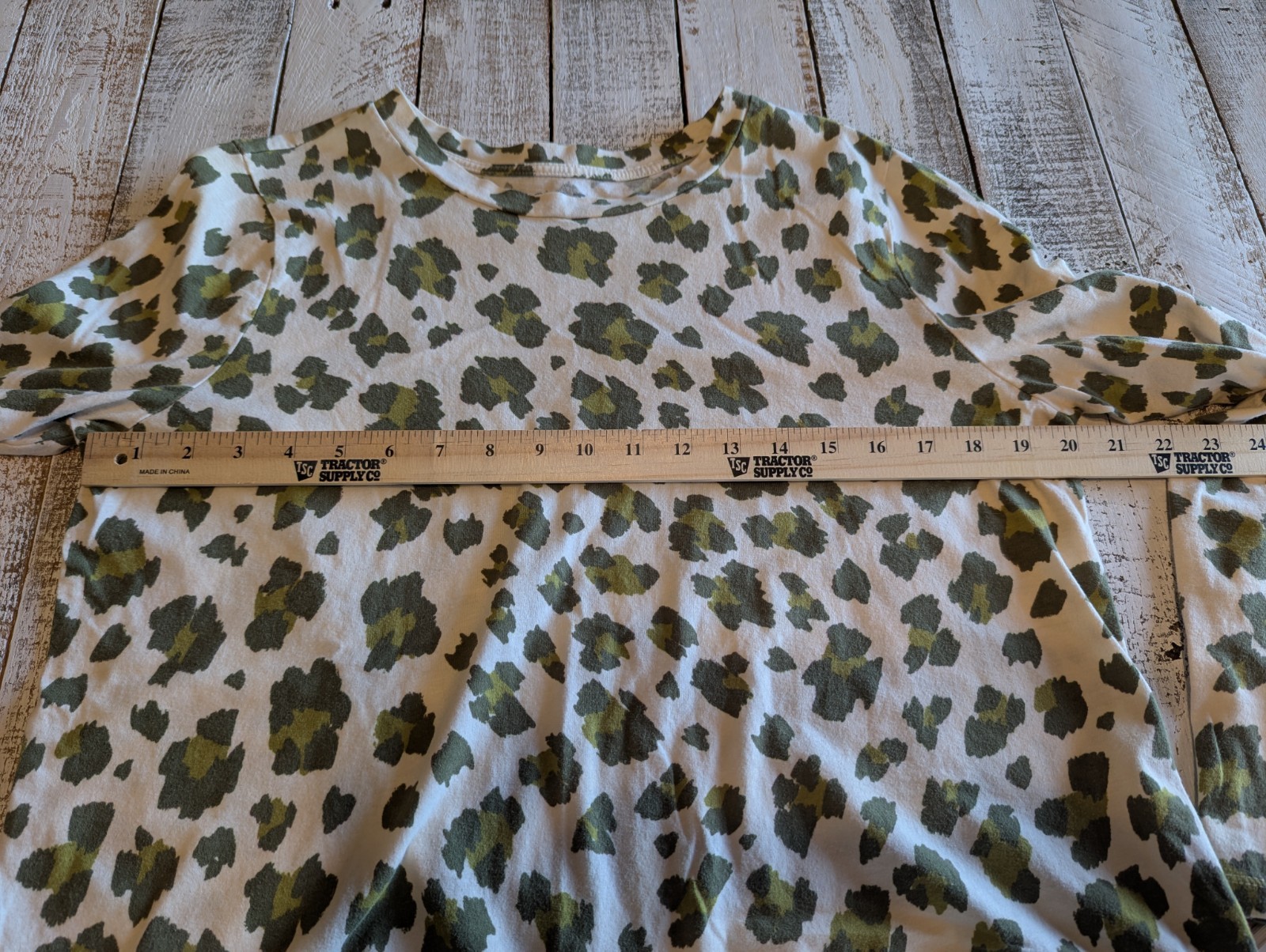 LOFT Green White Leopard Print Crew Neck Long Sleeve Cotton T-Shirt Women’s XL